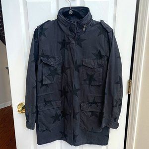 AQUA Button Down Utility Jacket Star-Print Charcoal - M/L